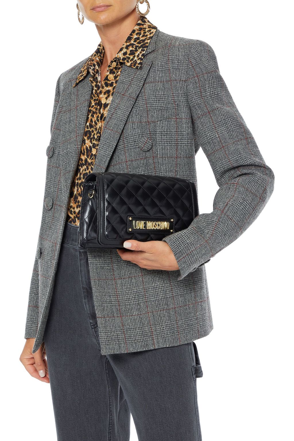 LOVE MOSCHINO Quilted faux glossed-leather shoulder bag