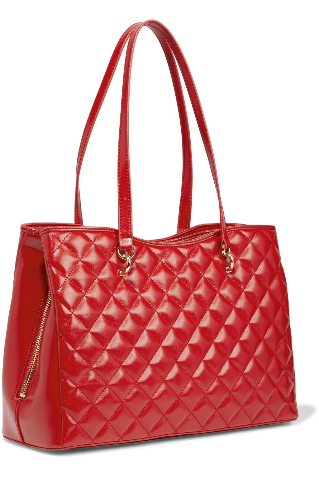 LOVE MOSCHINO Quilted faux glossed-leather tote