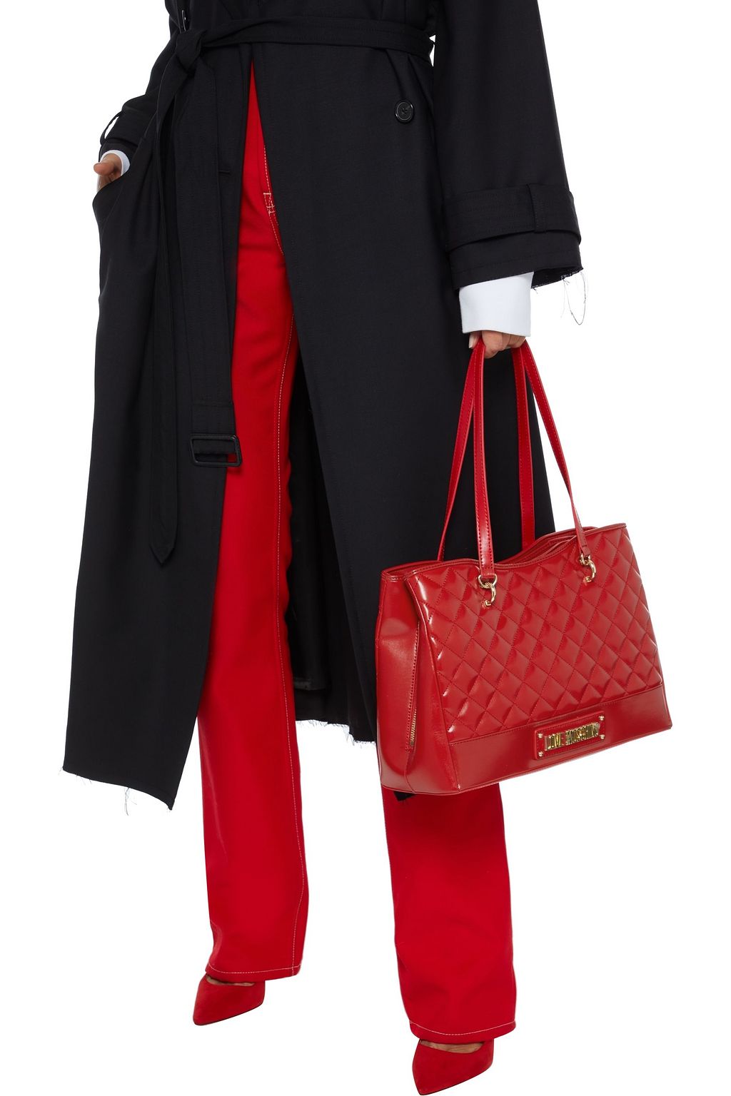 LOVE MOSCHINO Quilted faux glossed-leather tote