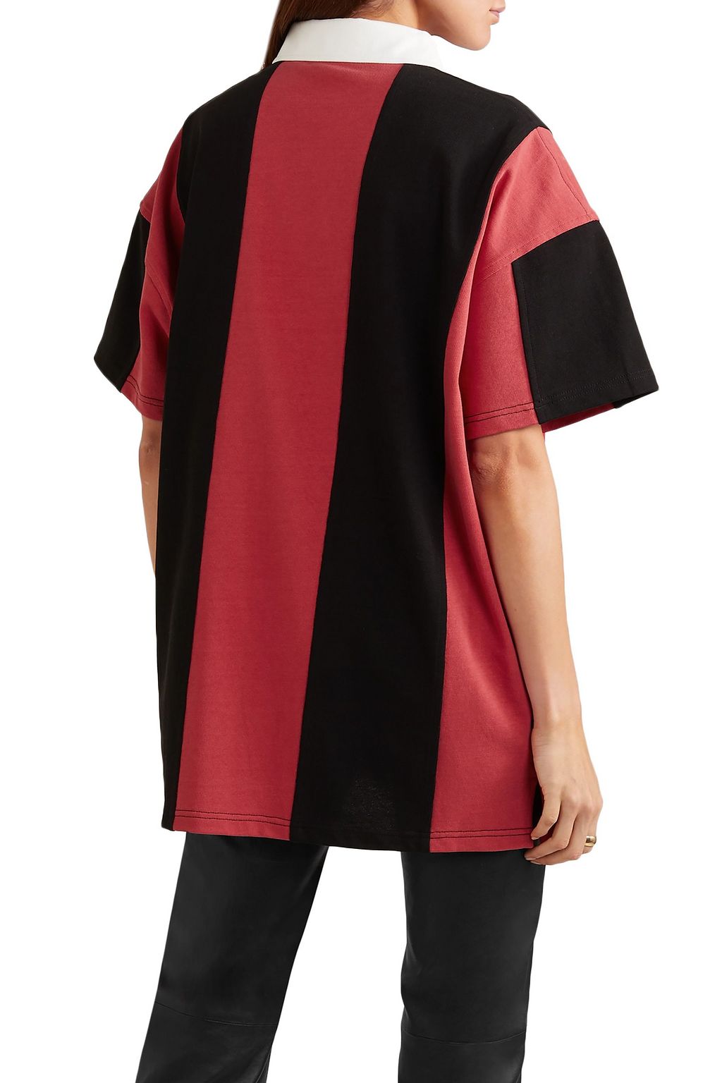 ALEXANDER WANG Oversized embellished striped cotton-jersey polo shirt