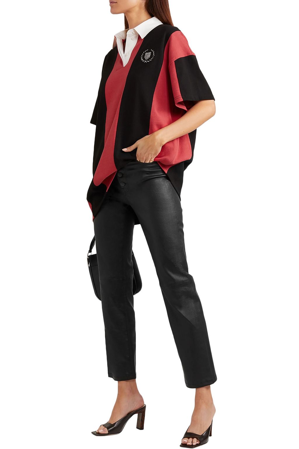 ALEXANDER WANG Oversized embellished striped cotton-jersey polo shirt