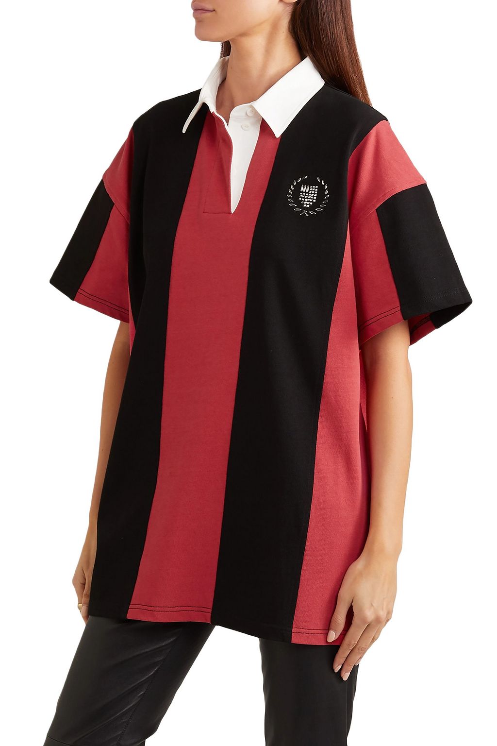 ALEXANDER WANG Oversized embellished striped cotton-jersey polo shirt