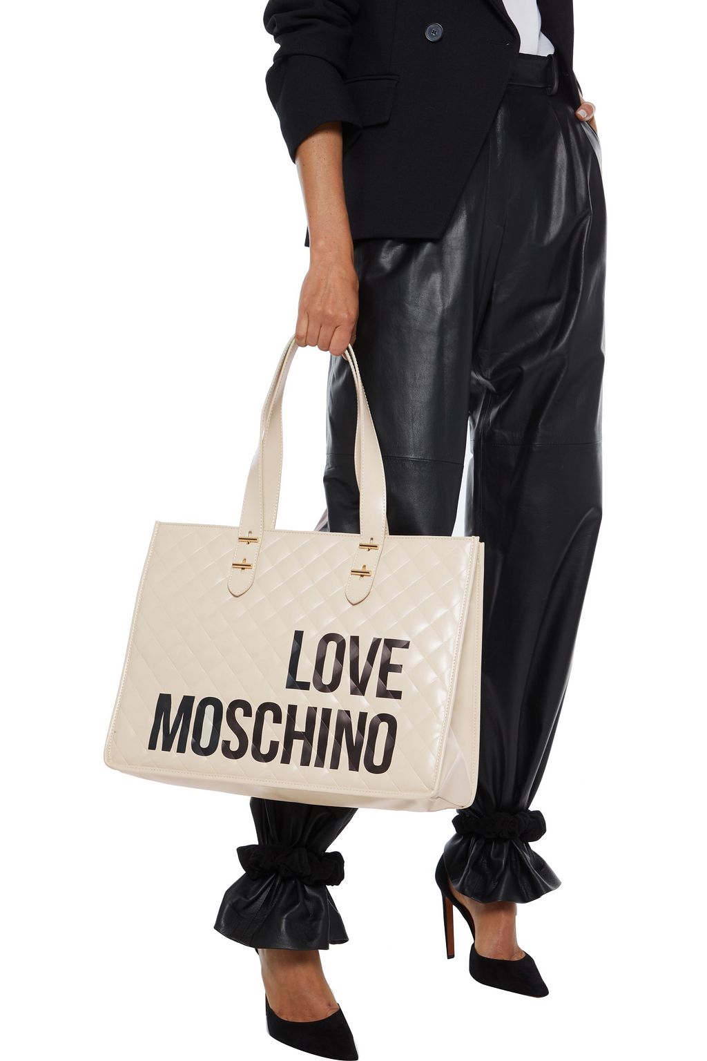 LOVE MOSCHINO Quilted logo-print faux glossed-leather tote