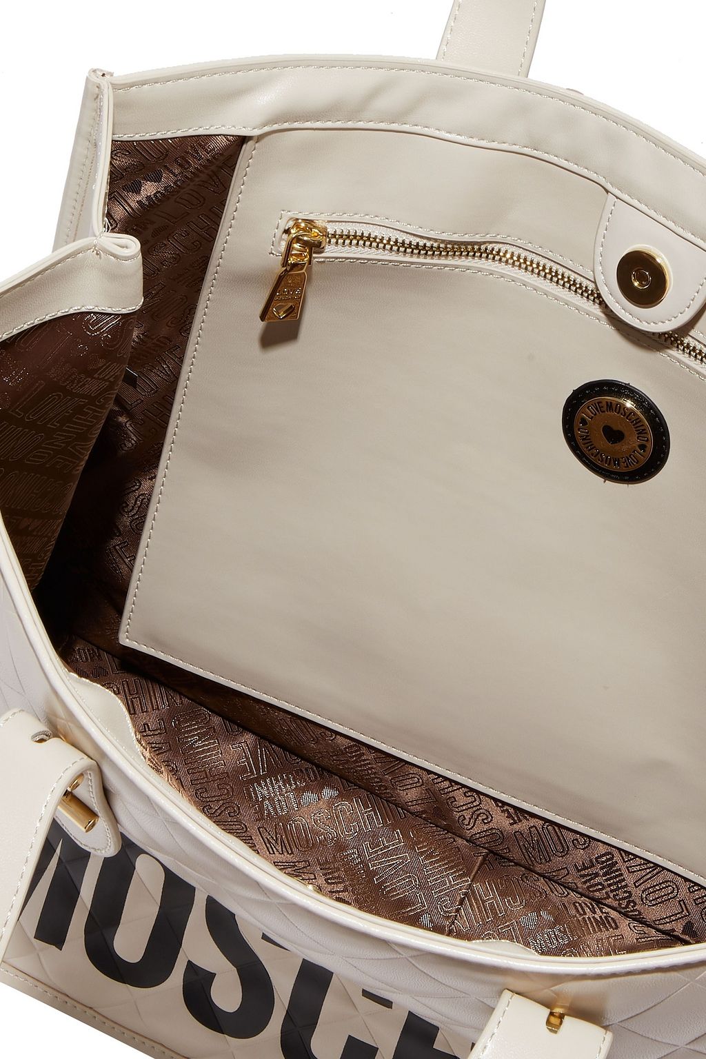 LOVE MOSCHINO Quilted logo-print faux glossed-leather tote