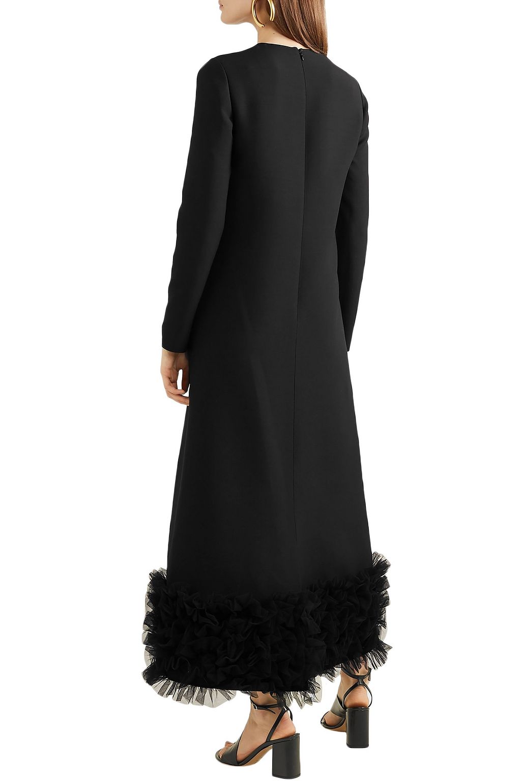 VALENTINO GARAVANI Ruffled tulle-trimmed wool and silk-blend crepe maxi dress