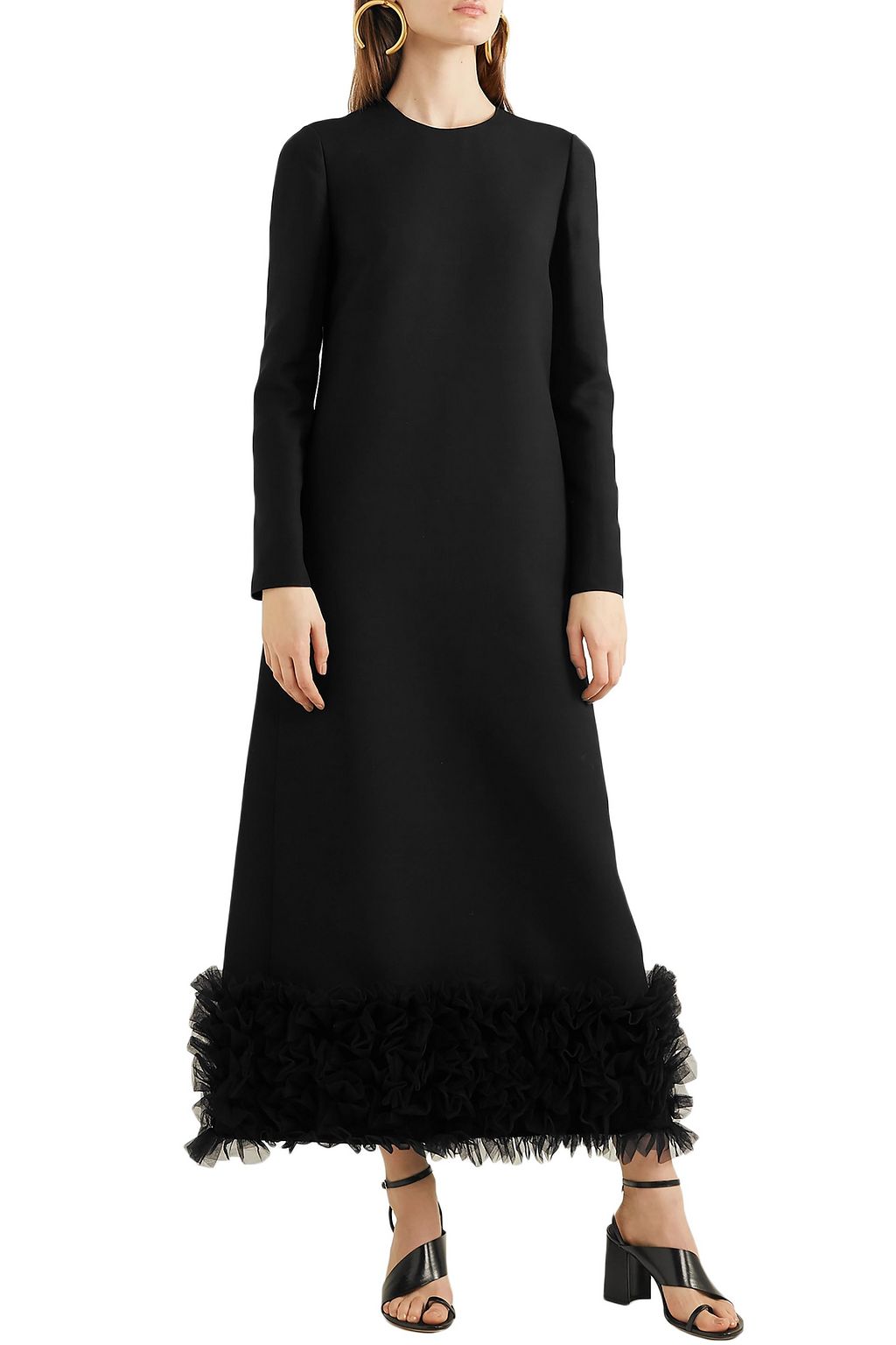 VALENTINO GARAVANI Ruffled tulle-trimmed wool and silk-blend crepe maxi dress