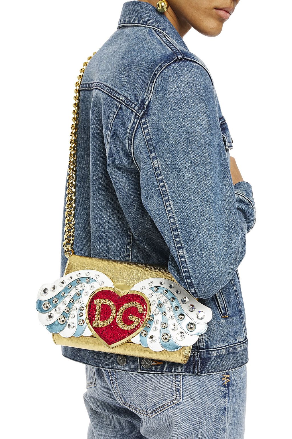 DOLCE&GABBANA Embellished metallic textured-leather shoulder bag