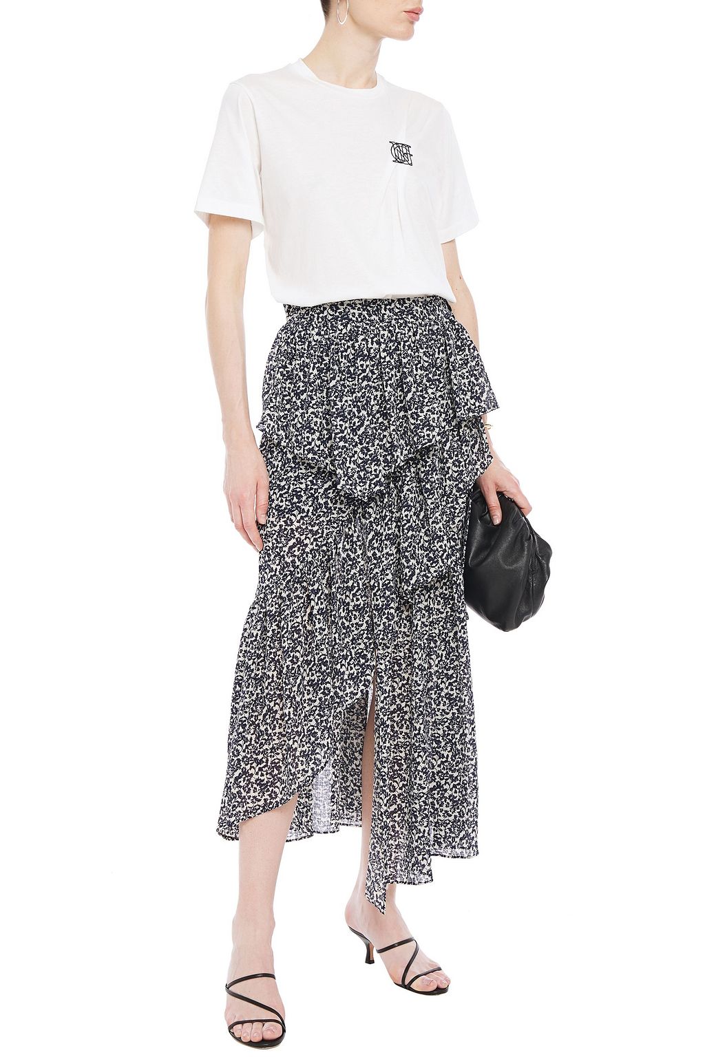 GOEN.J Asymmetric ruffled floral-jacquard skirt