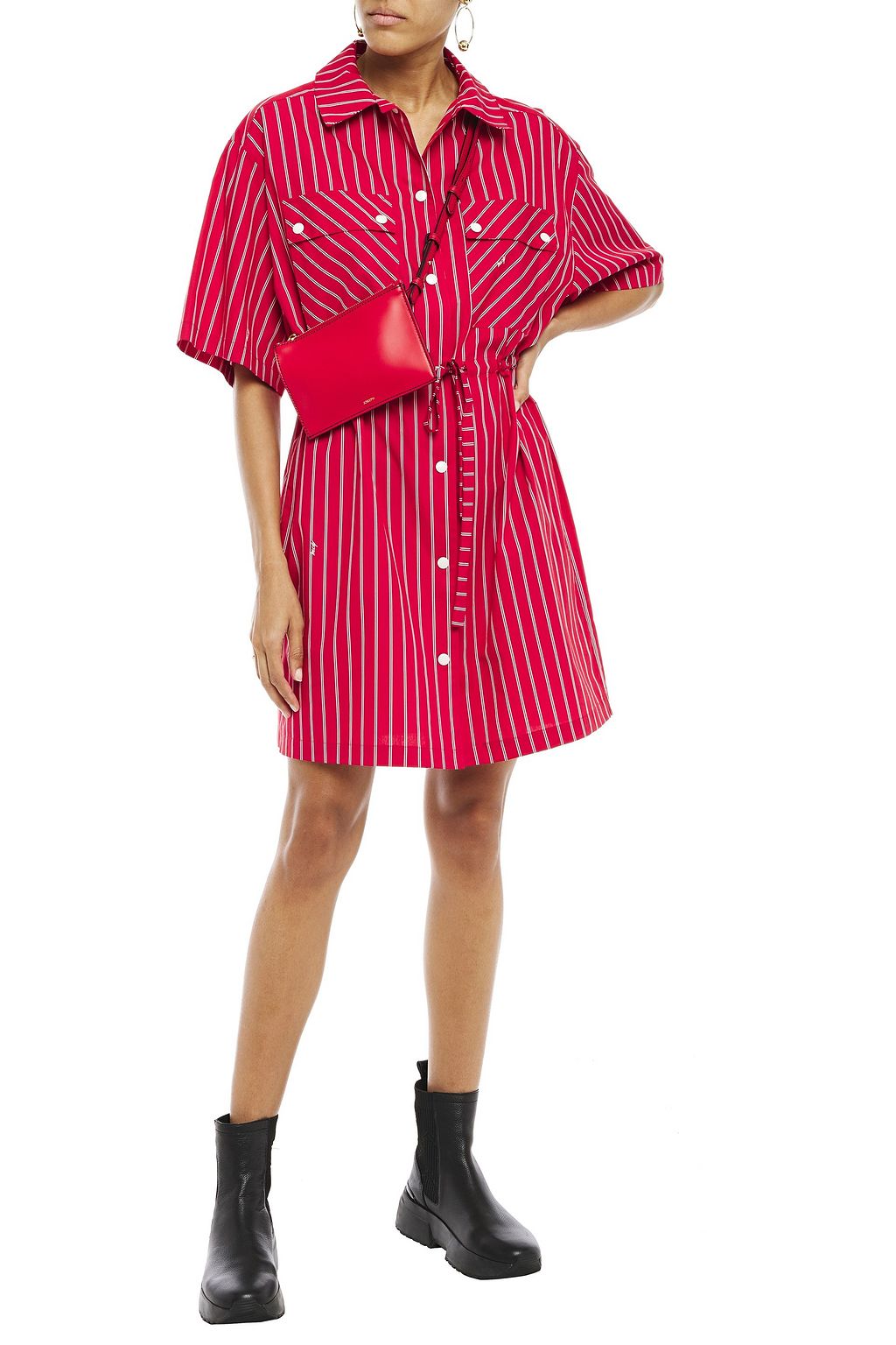 MCQ ALEXANDER MCQUEEN Striped cotton-poplin mini shirt dress