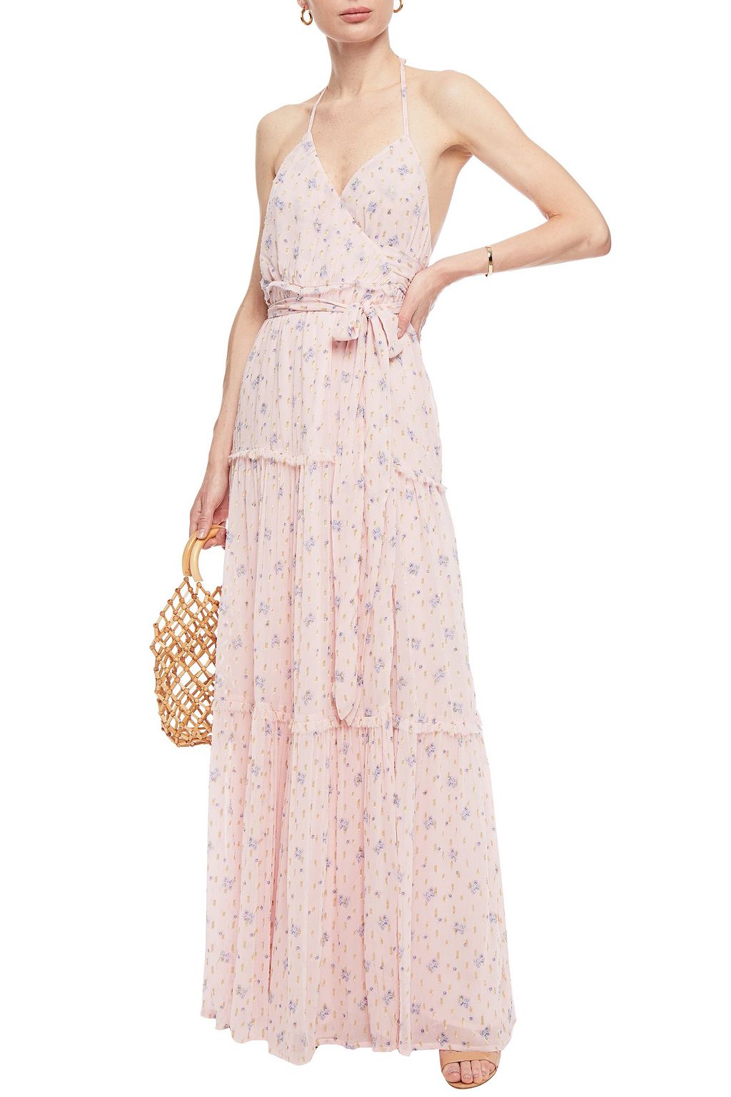 LOVESHACKFANCY Bobbi metallic fil coupé floral-print georgette halterneck maxi dress