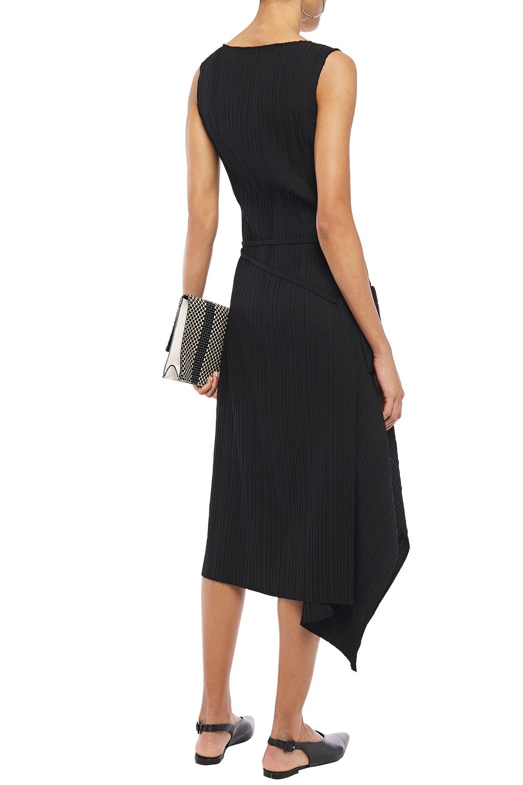 GOEN.J Asymmetric draped plissé-twill midi dress