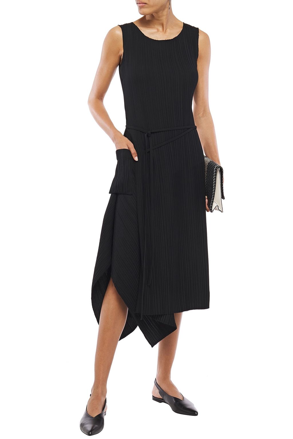 GOEN.J Asymmetric draped plissé-twill midi dress