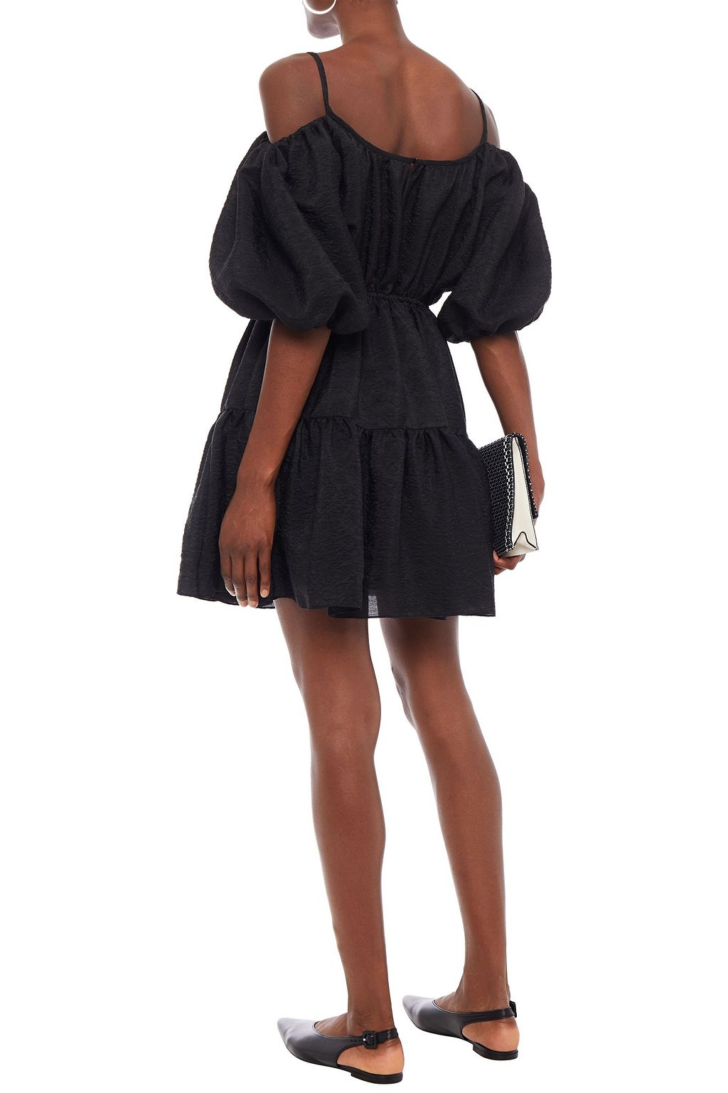 GOEN.J Cold-shoulder gathered silk-blend cloqué mini dress