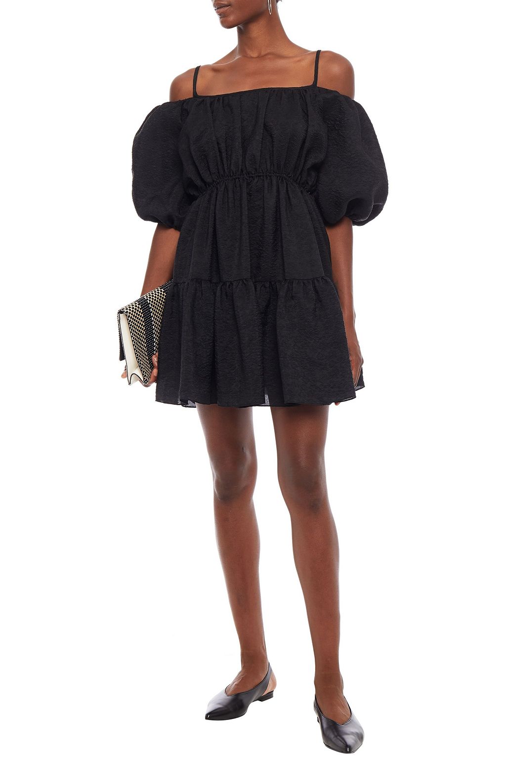 GOEN.J Cold-shoulder gathered silk-blend cloqué mini dress