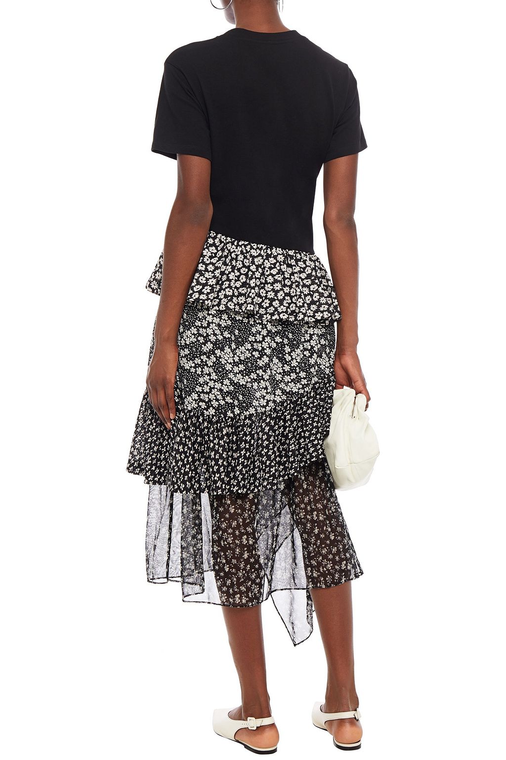 GOEN.J Tiered floral-print mesh and cotton-jersey midi dress