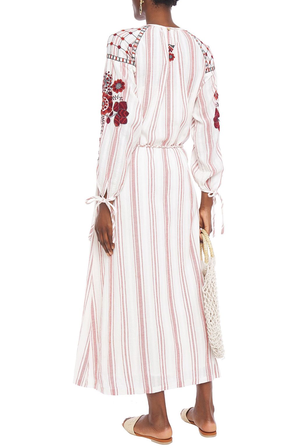 ANTIK BATIK Camilla embroidered striped cotton-gauze midi dress