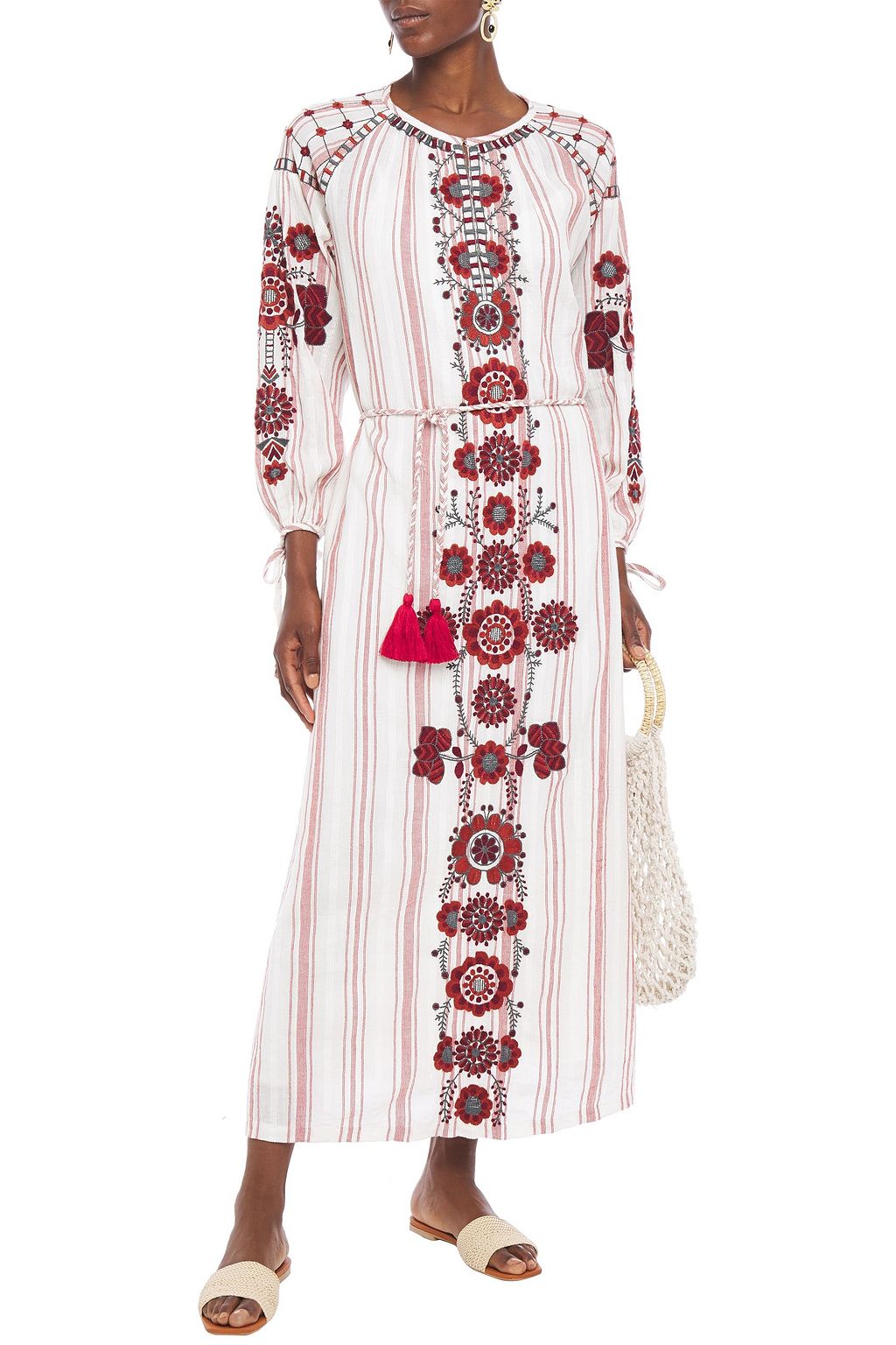 Cream Camilla embroidered striped cotton-gauze midi dress | Sale up to ...