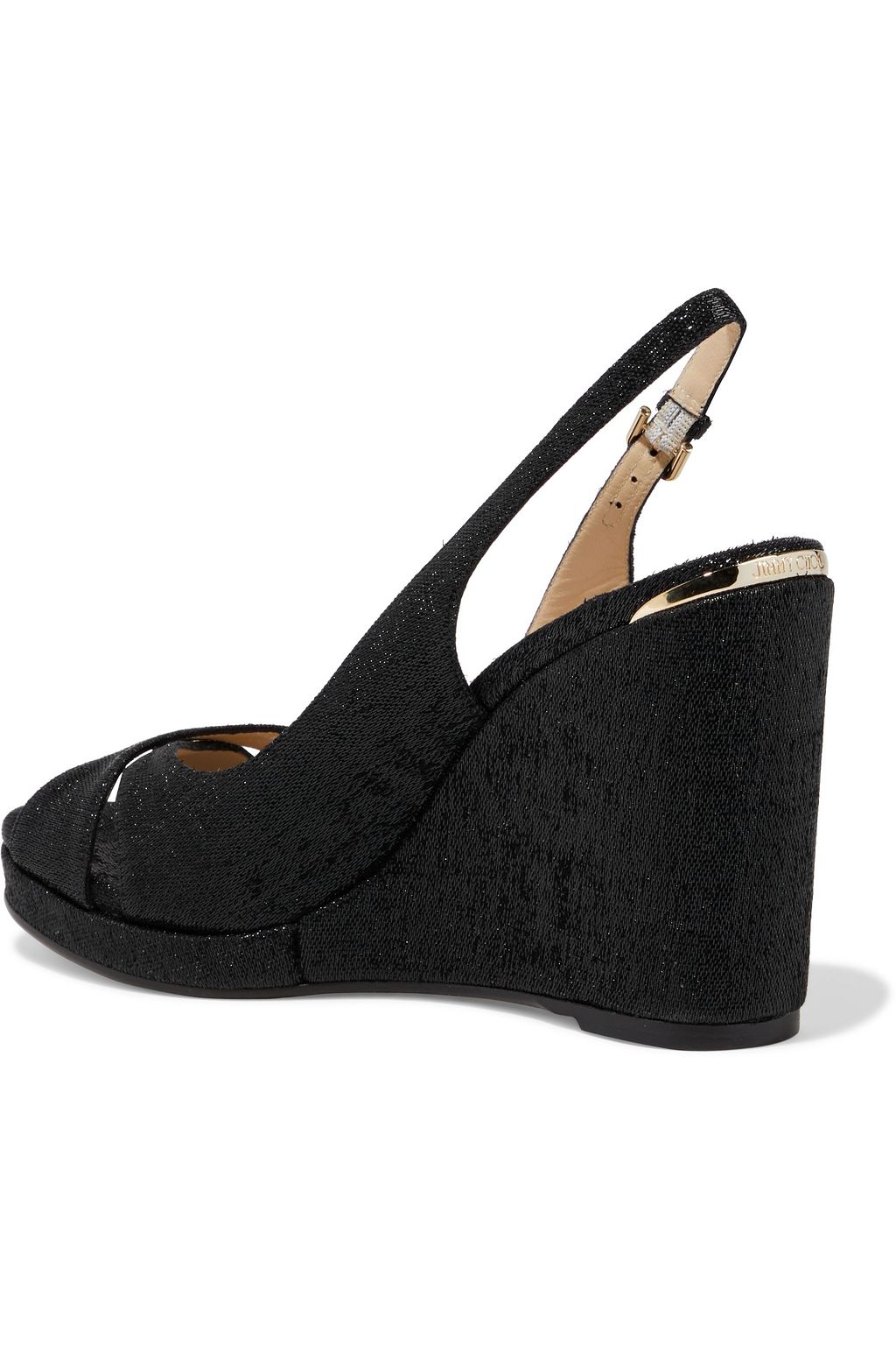 JIMMY CHOO Amely 105 metallic woven slingback wedge sandals