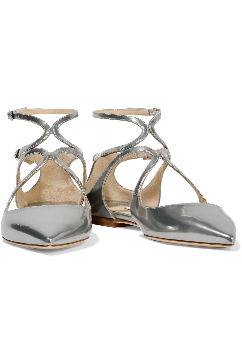 JIMMY CHOO Lancer mirrored-leather point-toe flats