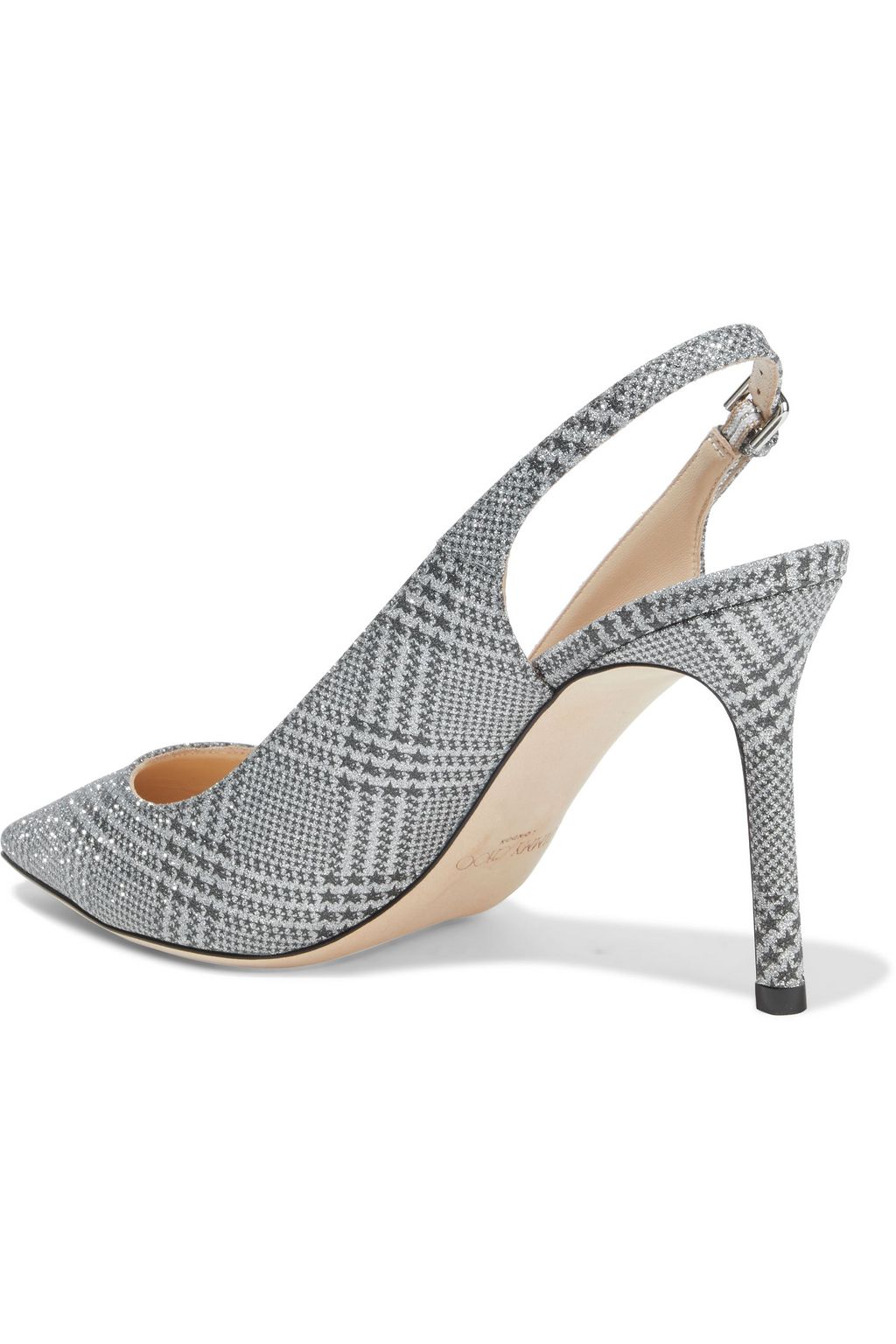 JIMMY CHOO Erin 65 glittered Prince of Wales checked leather slingback pumps