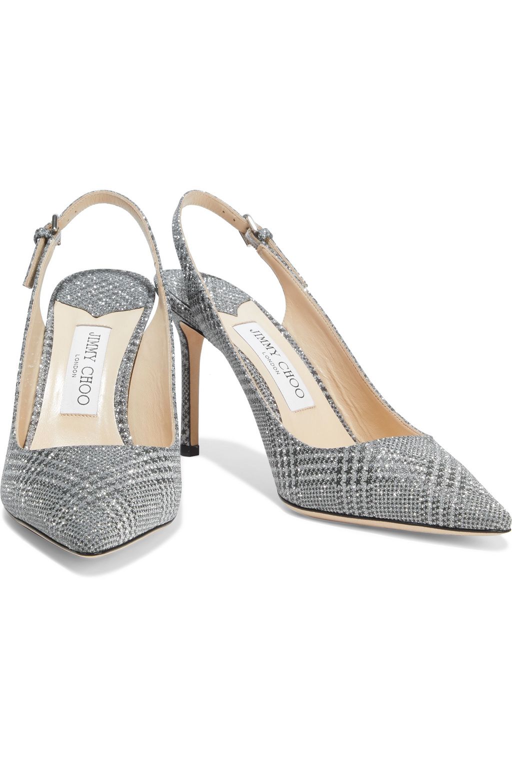 JIMMY CHOO Erin 65 glittered Prince of Wales checked leather slingback pumps