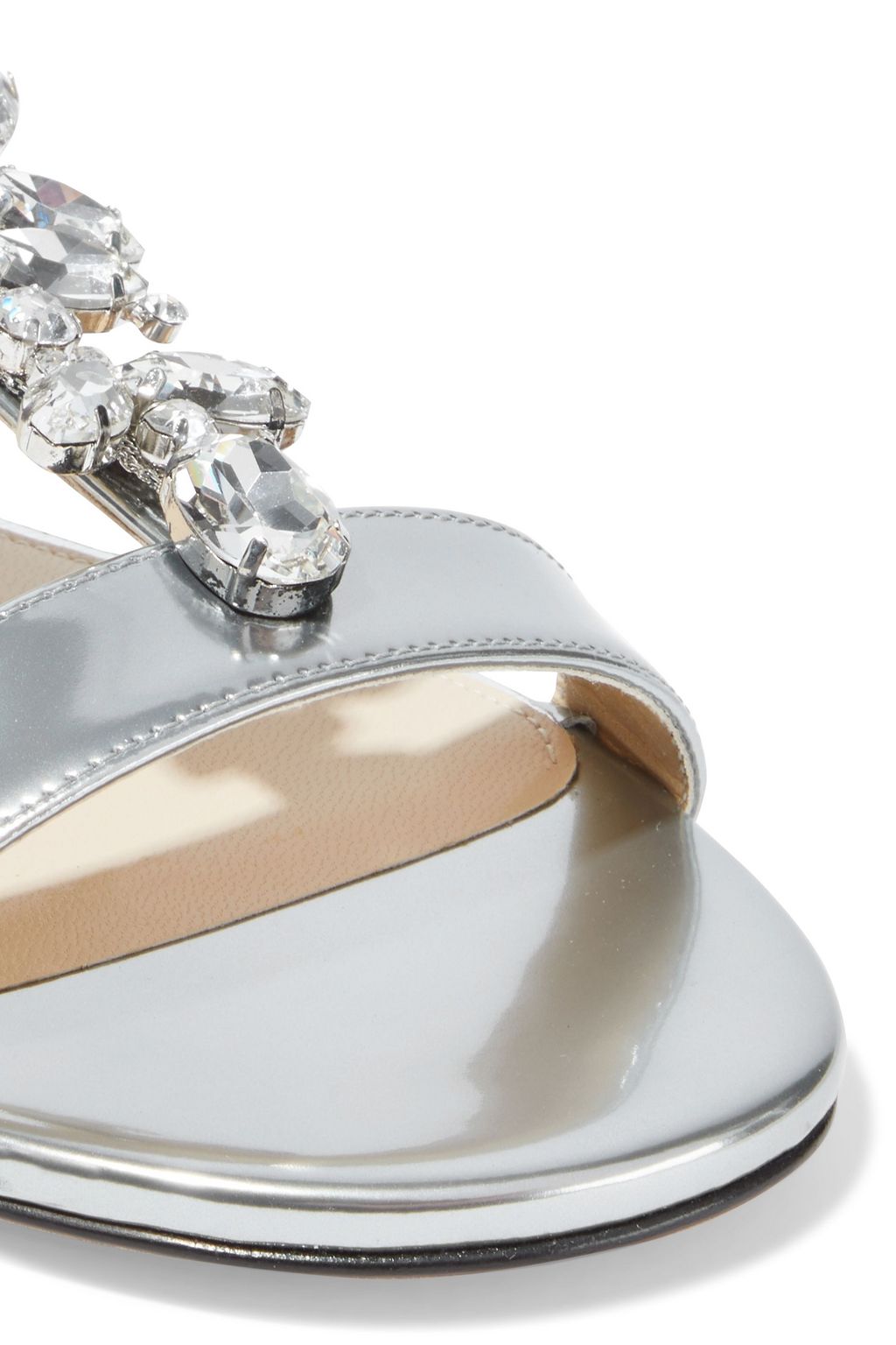 JIMMY CHOO Averie crystal-embellished mirrored-leather sandals