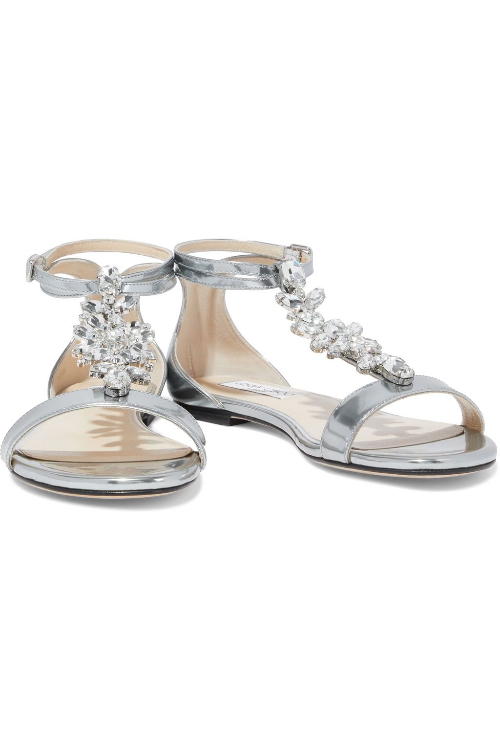 JIMMY CHOO Averie crystal-embellished mirrored-leather sandals