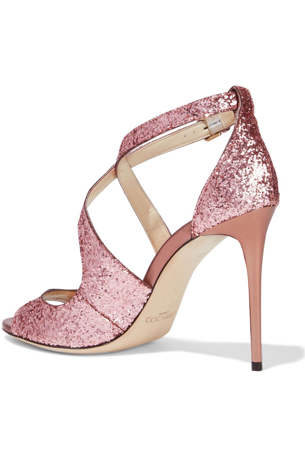 JIMMY CHOO Emily 100 glittered leather sandals