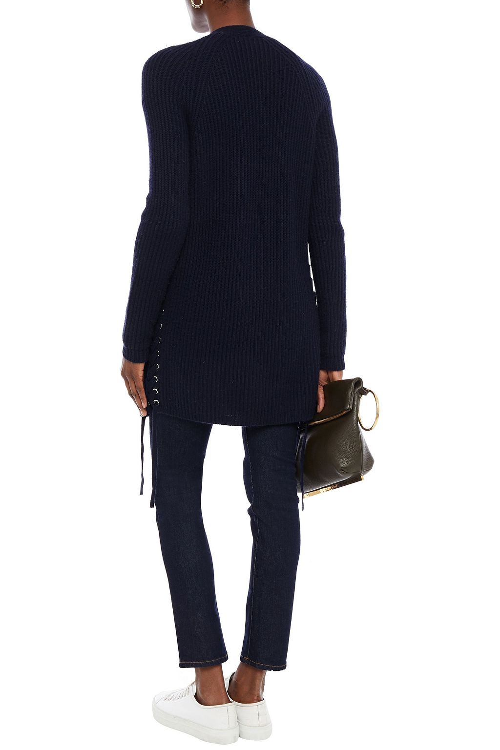 AUTUMN CASHMERE Lace-up ribbed-knit cardigan