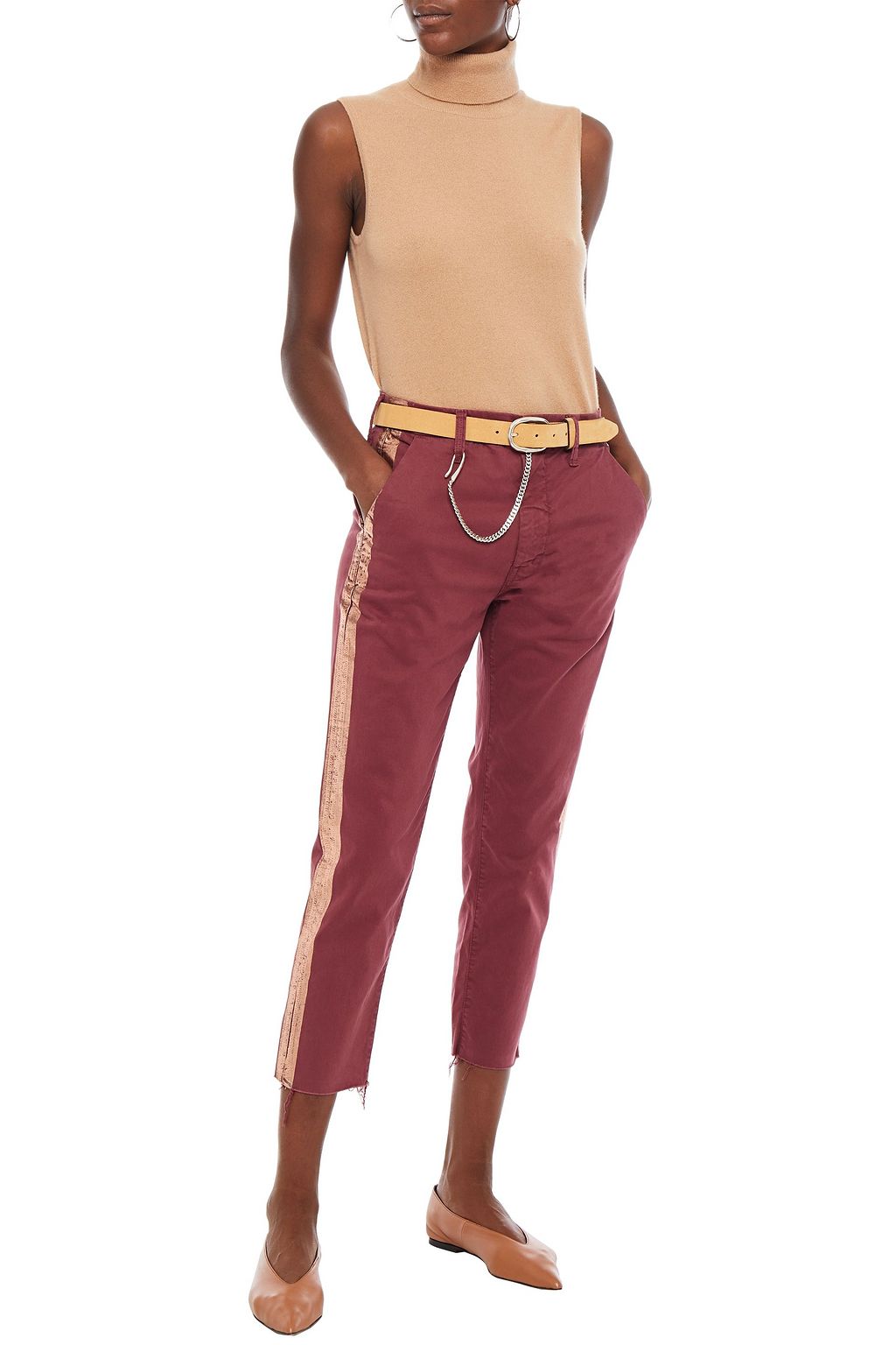 MOTHER Cropped striped cotton-blend twill slim-leg pants