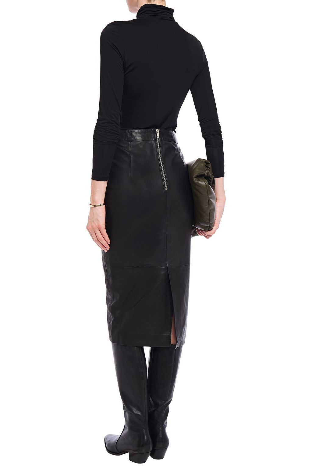 MUUBAA Tanera button-detailed leather midi pencil skirt