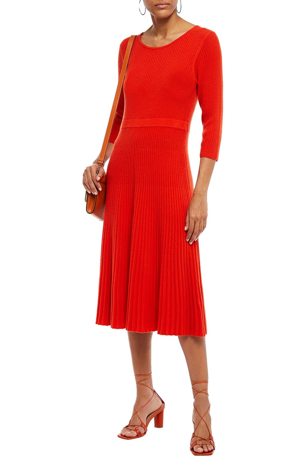 N.PEAL Fluted ribbed cashmere midi dress