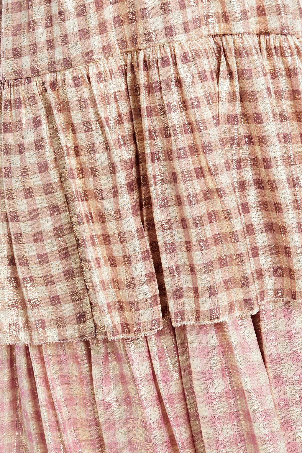 LOVESHACKFANCY Tiered metallic gingham silk-blend halterneck maxi dress