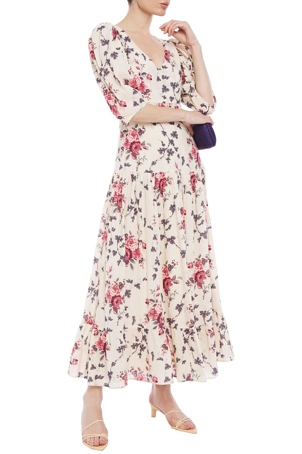 LOVESHACKFANCY Lenny fluted floral-print cotton-voile maxi dress