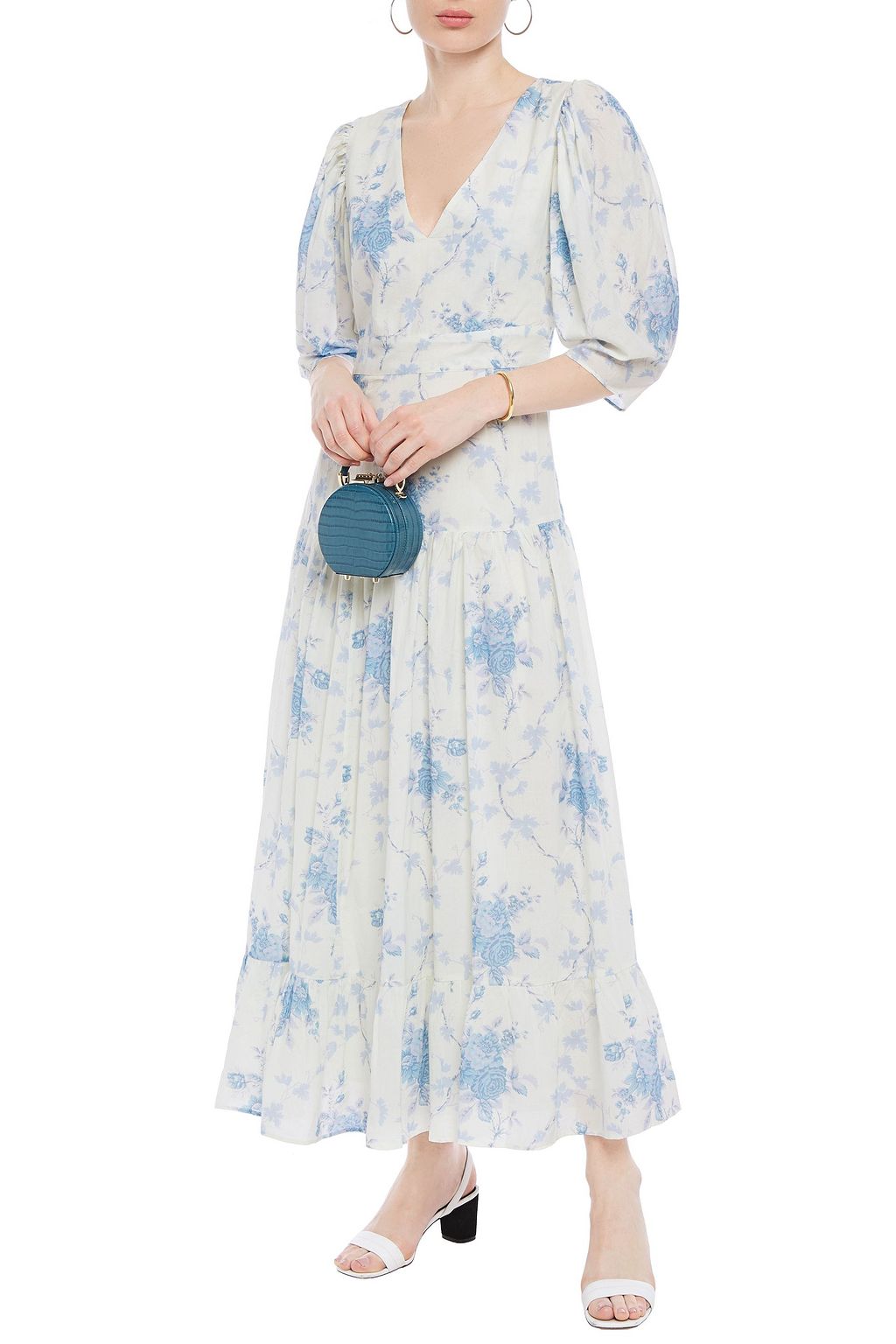 LOVESHACKFANCY Lenny fluted floral-print cotton-voile maxi dress