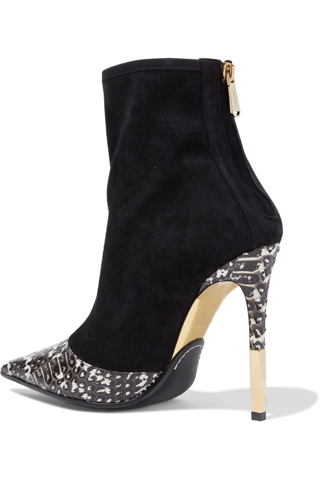 BALMAIN Blair snake-effect leather-trimmed suede ankle boots