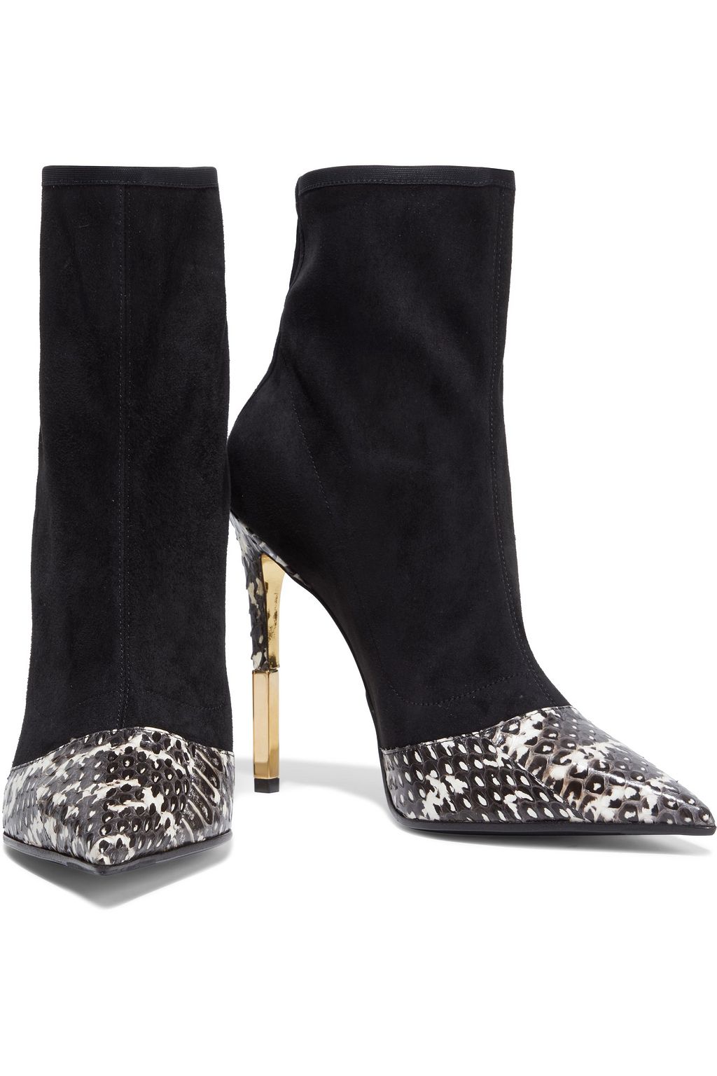 BALMAIN Blair snake-effect leather-trimmed suede ankle boots