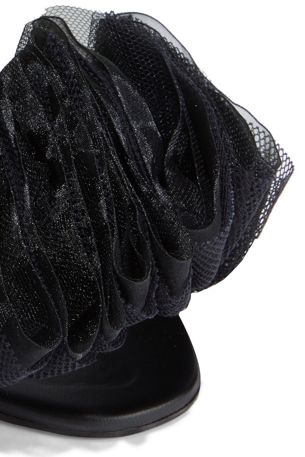 BALMAIN Isuare leather, suede, ruffled tulle and organza sandals