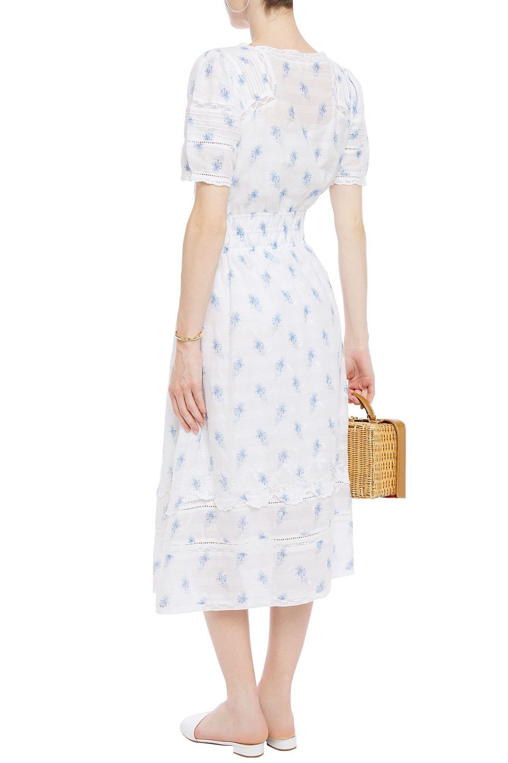 LOVESHACKFANCY Sandy lace-trimmed floral-print cotton-voile midi dress