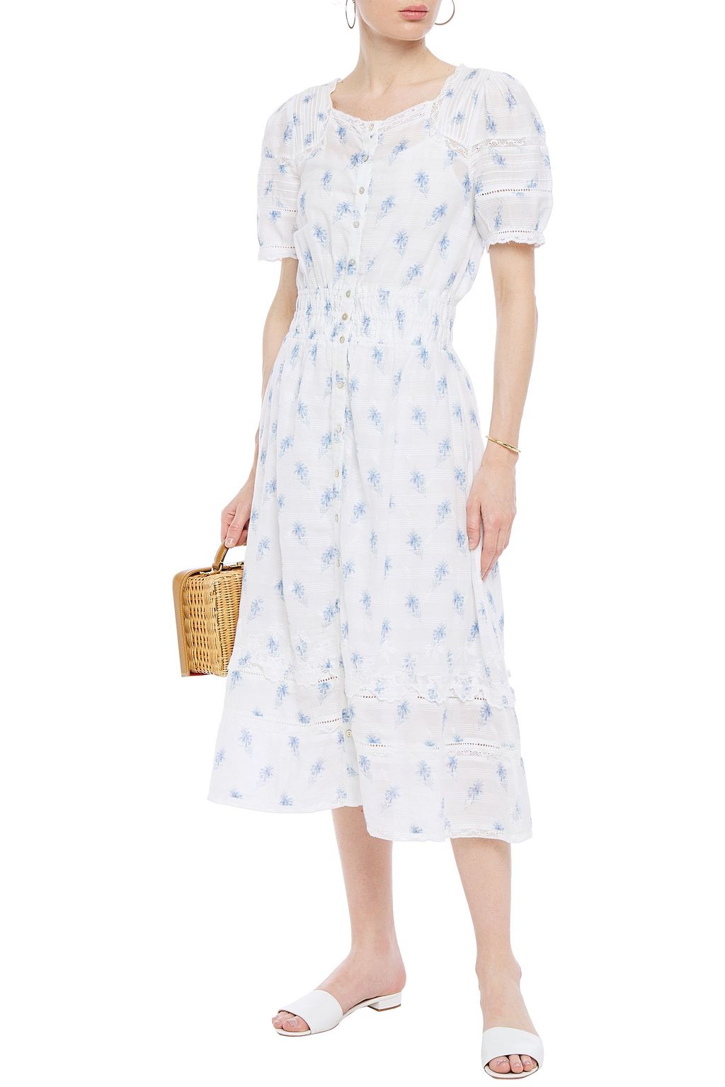 LOVESHACKFANCY Sandy lace-trimmed floral-print cotton-voile midi dress
