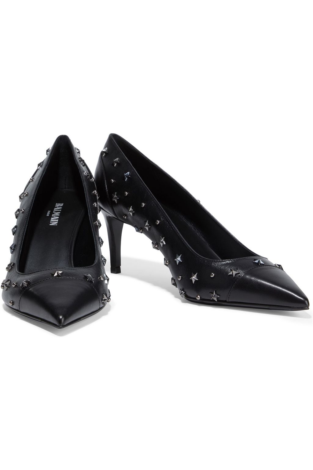 BALMAIN Daphne studded smooth and textured-leather pumps