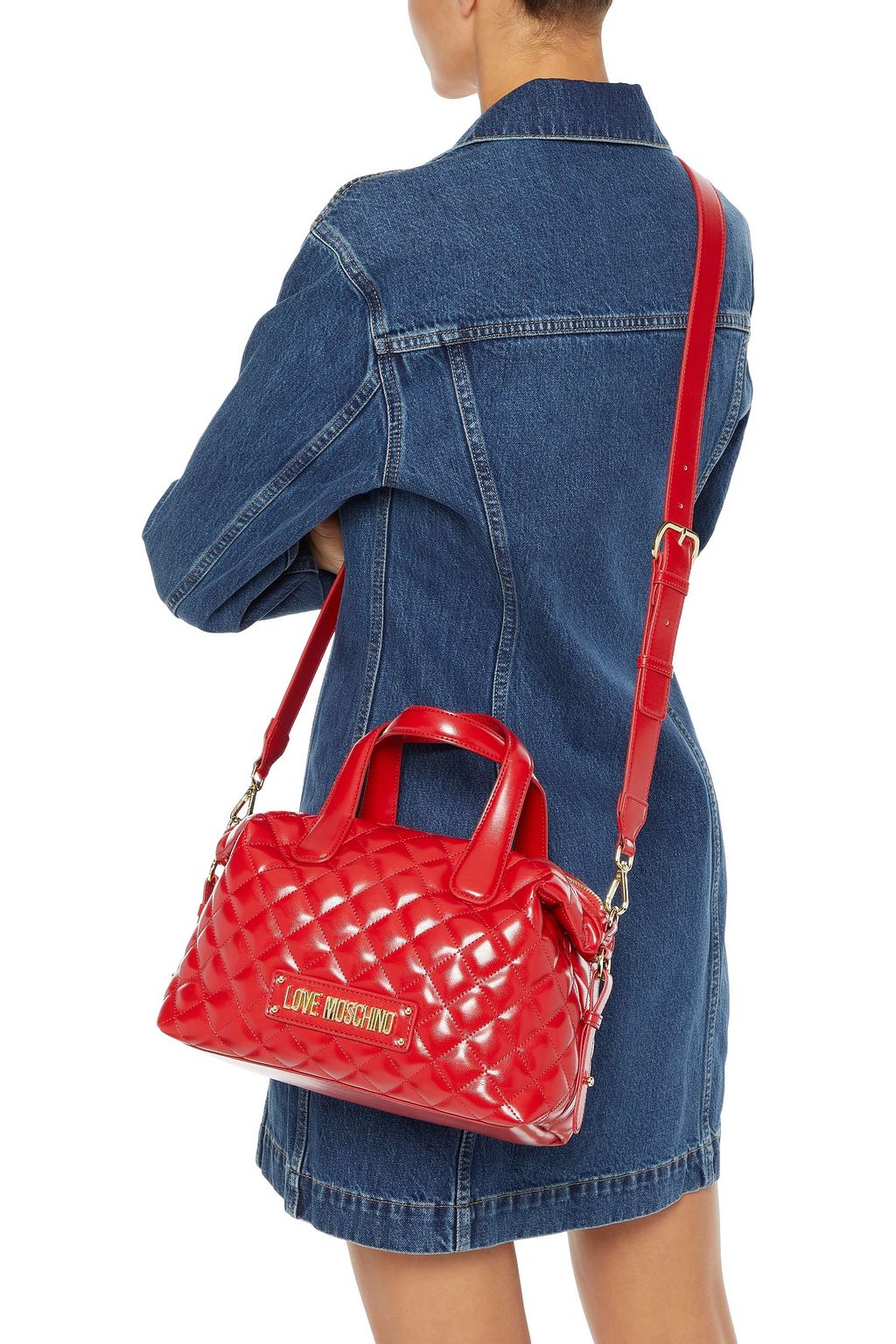 LOVE MOSCHINO Quilted faux glossed-leather tote