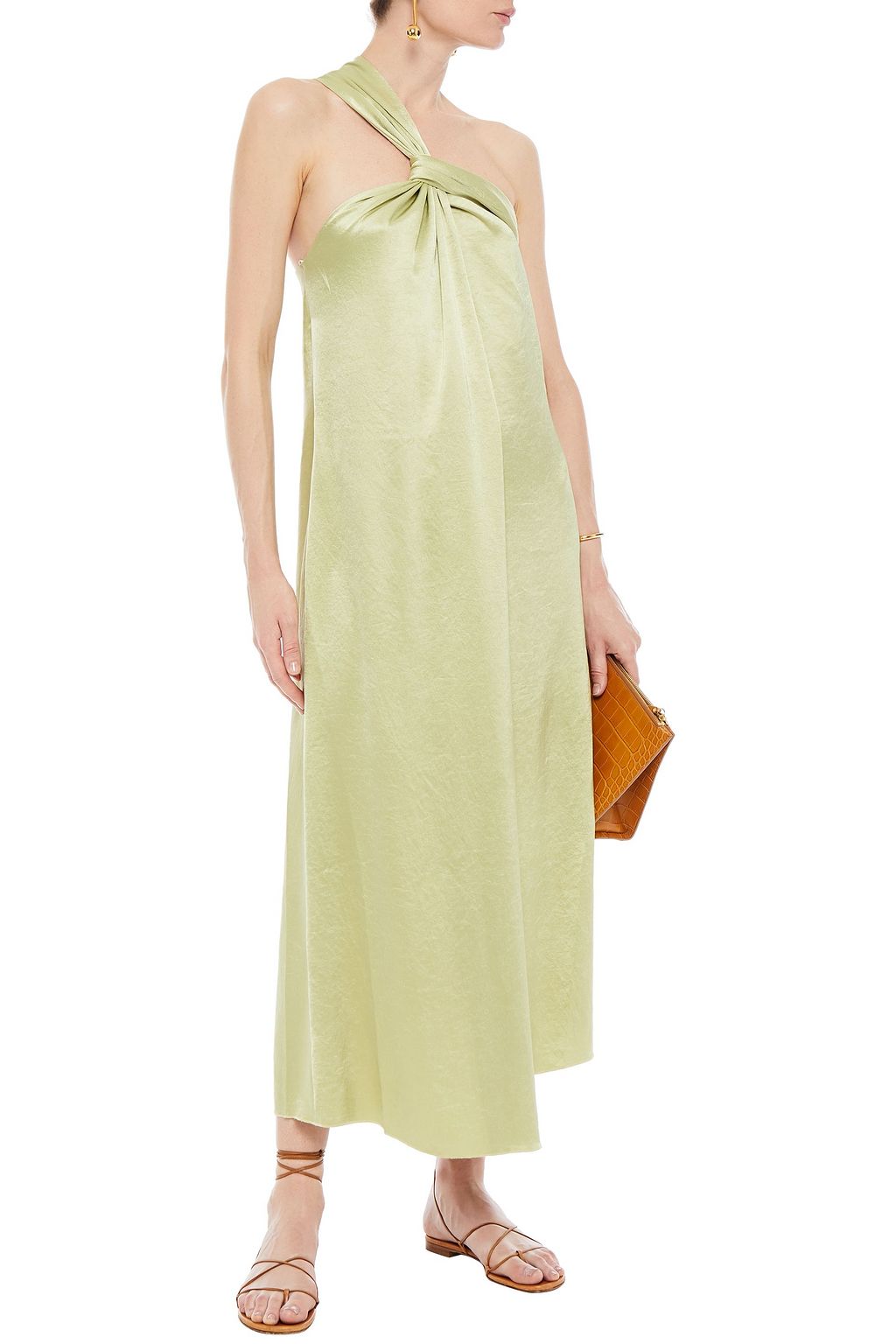 NANUSHKA Zena one-shoulder twist-front crinkled washed-satin midi dress