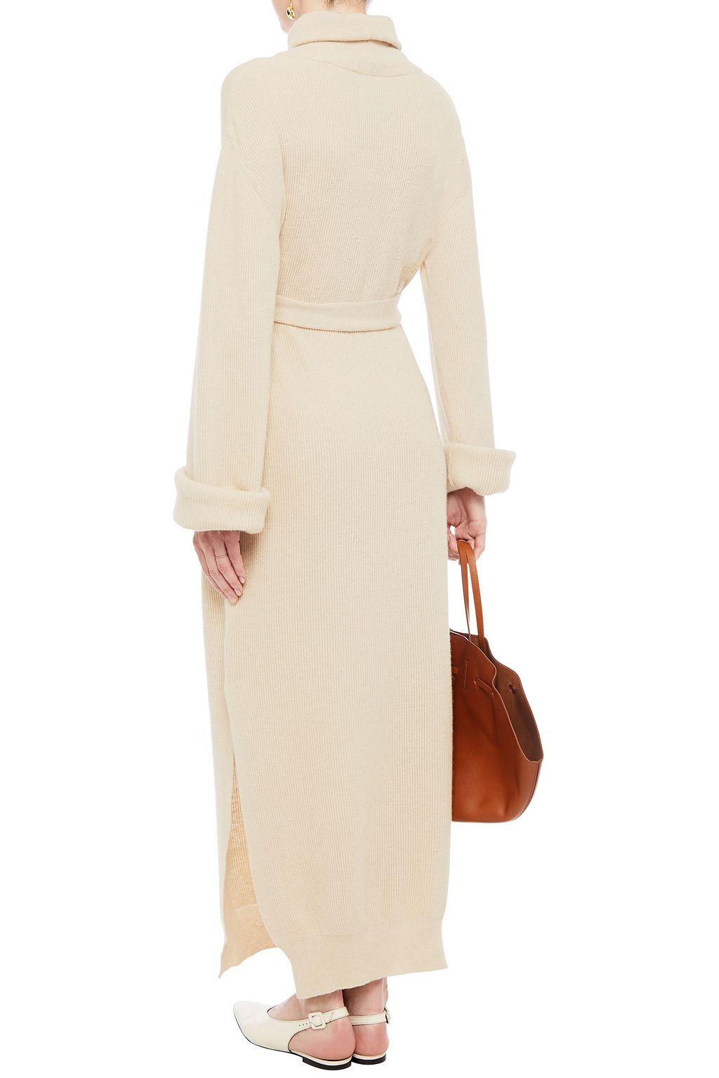 NANUSHKA Belted ribbed-knit turtleneck maxi dress