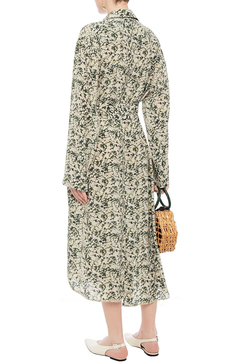 NANUSHKA Mona belted printed silk-crepe midi shirt dress