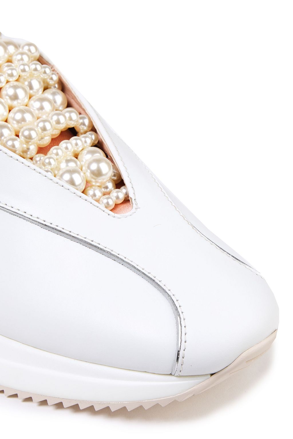 STUART WEITZMAN +Yang Mi faux pearl-embellished leather slip-on sneakers