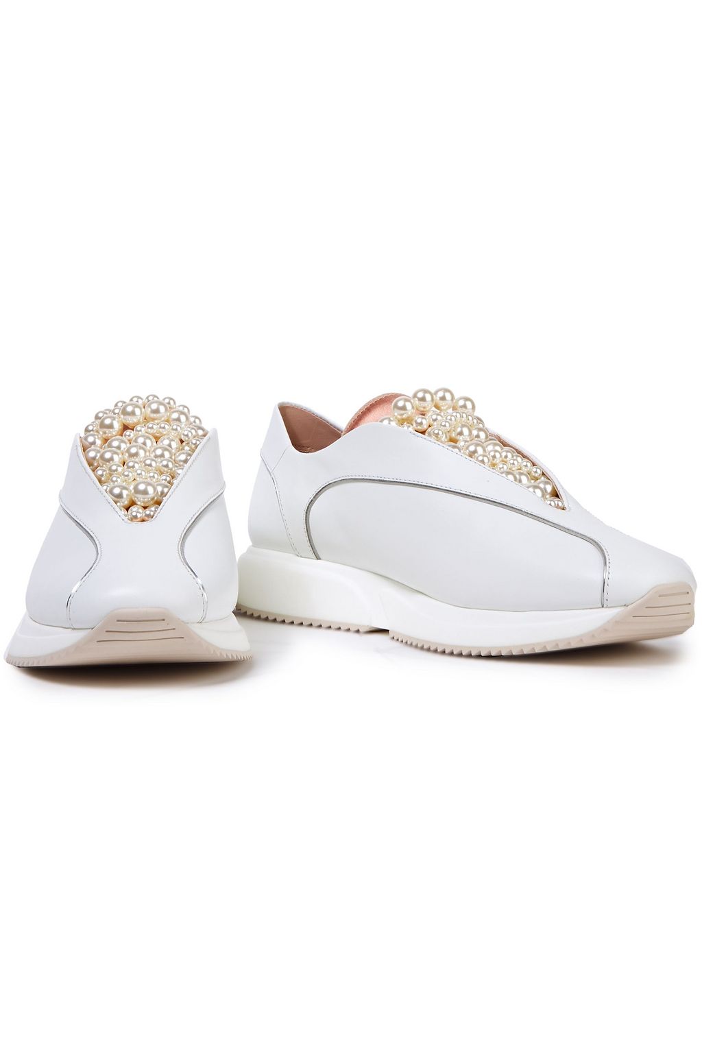 STUART WEITZMAN +Yang Mi faux pearl-embellished leather slip-on sneakers
