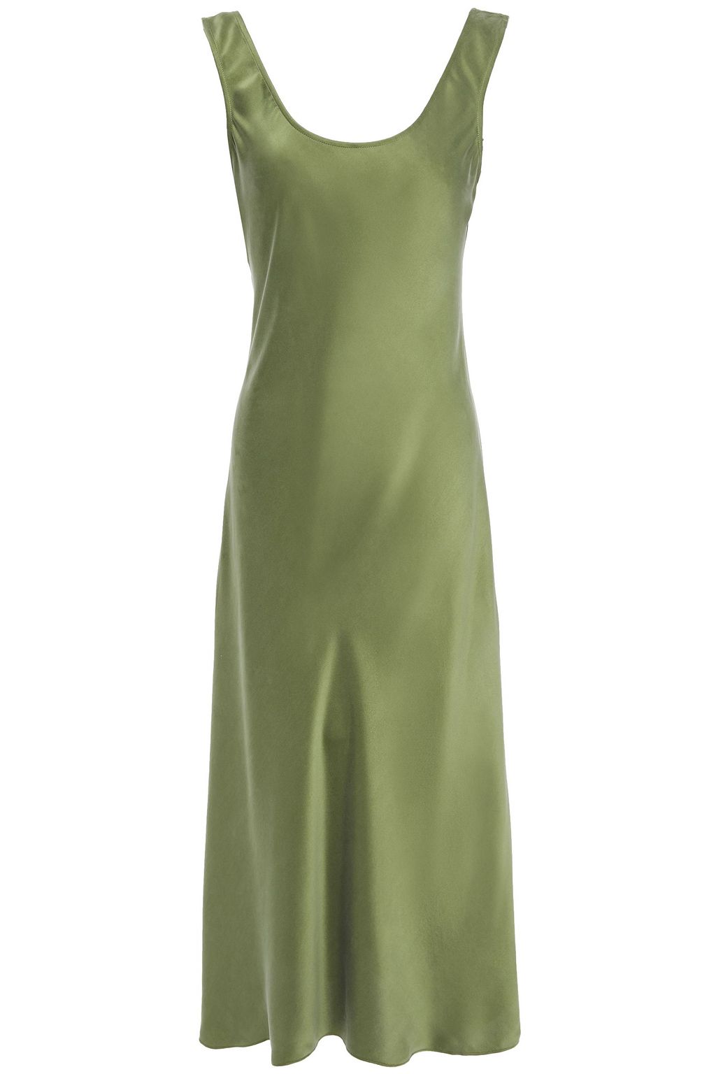 green silk slip dress