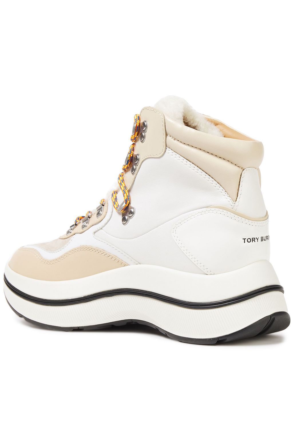 TORY BURCH Shearling-trimmed suede and leather ankle boots