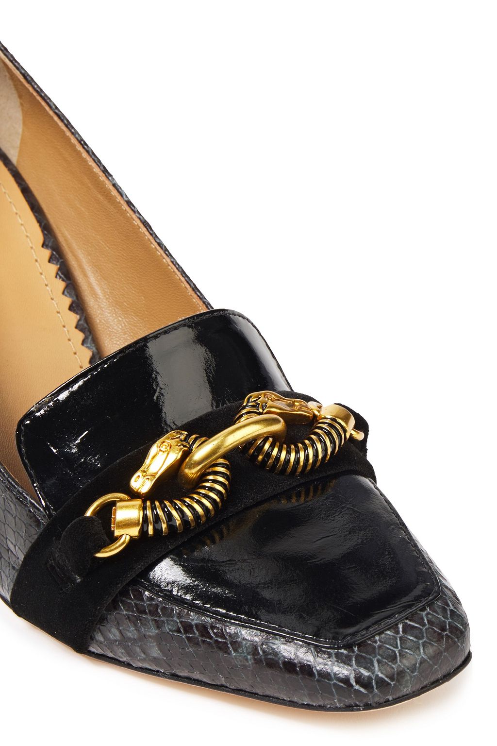 TORY BURCH Jessa 75 embellished snake-effect and patent-leather pumps